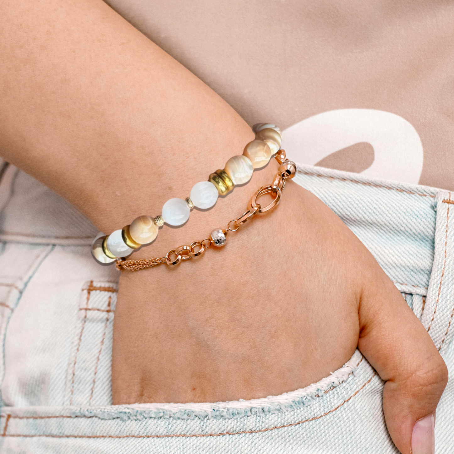 Natural Satin Mother Of Pearl Gemstone Bracelet