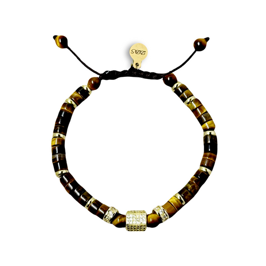 Tiger Eye Heishi Pavé Shamballa Bracelet