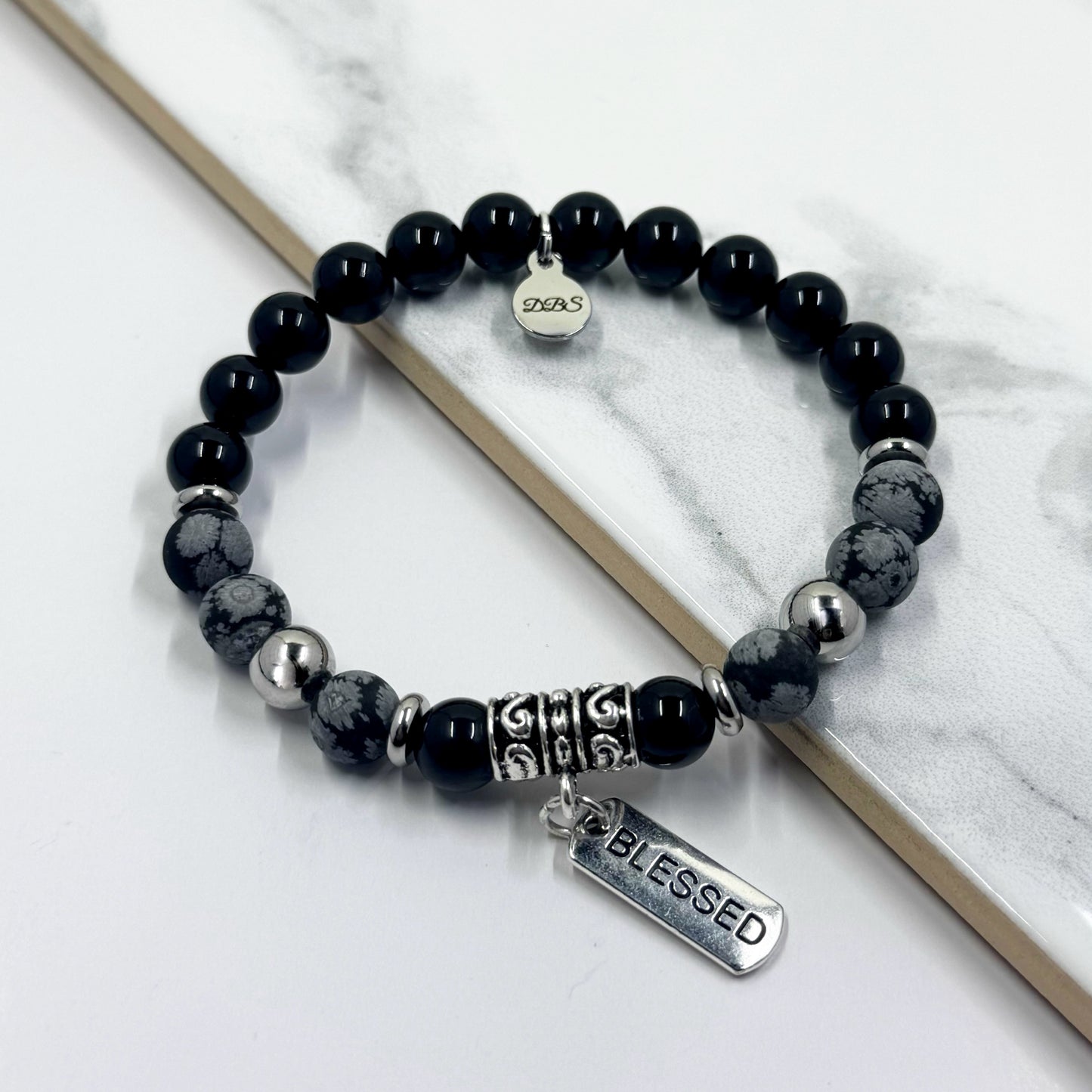Blessed Obsidian Gemstone Charm Bracelet