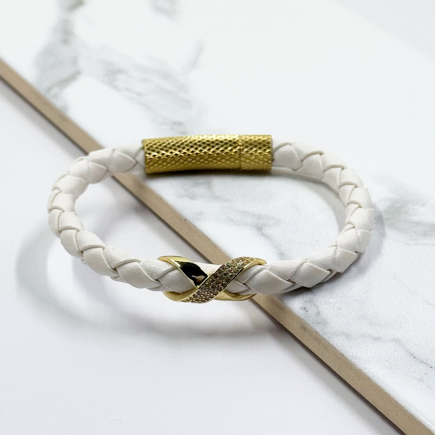 Pavé Leather Bracelet (White)
