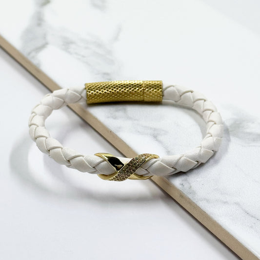 Pavé Leather Bracelet (White)