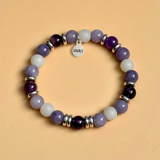 Amethyst And Lavender Chalcedony Gemstone Bracelet