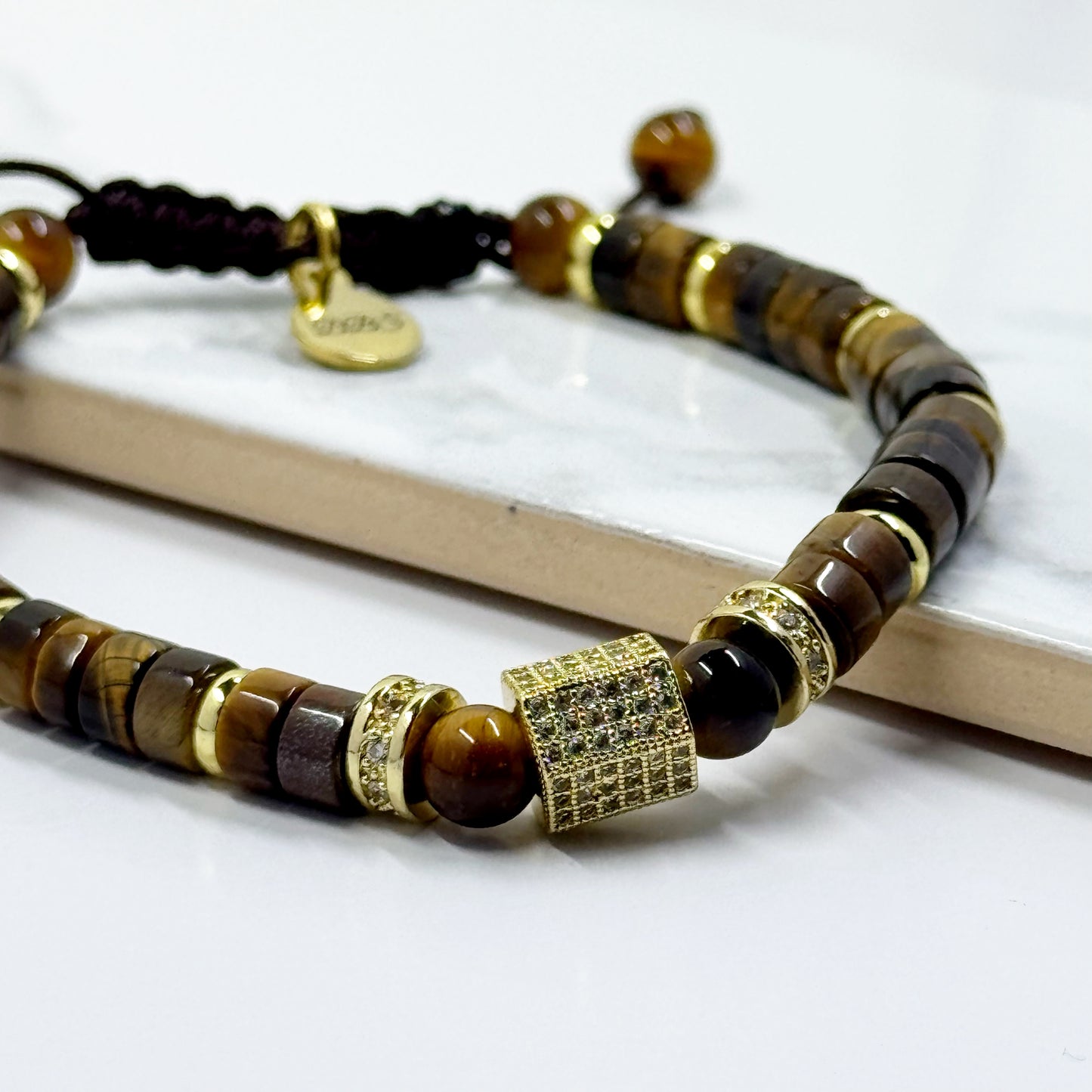 Tiger Eye Heishi Pavé Shamballa Bracelet