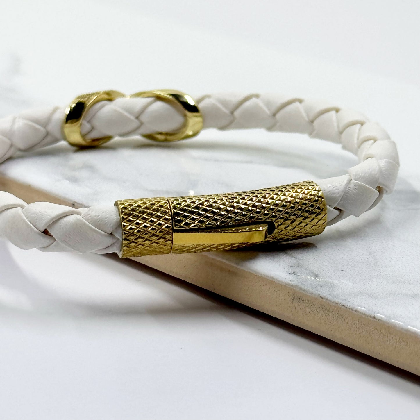 Pavé Leather Bracelet (White)