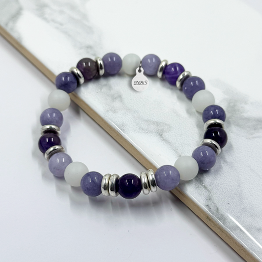 Amethyst And Lavender Chalcedony Gemstone Bracelet
