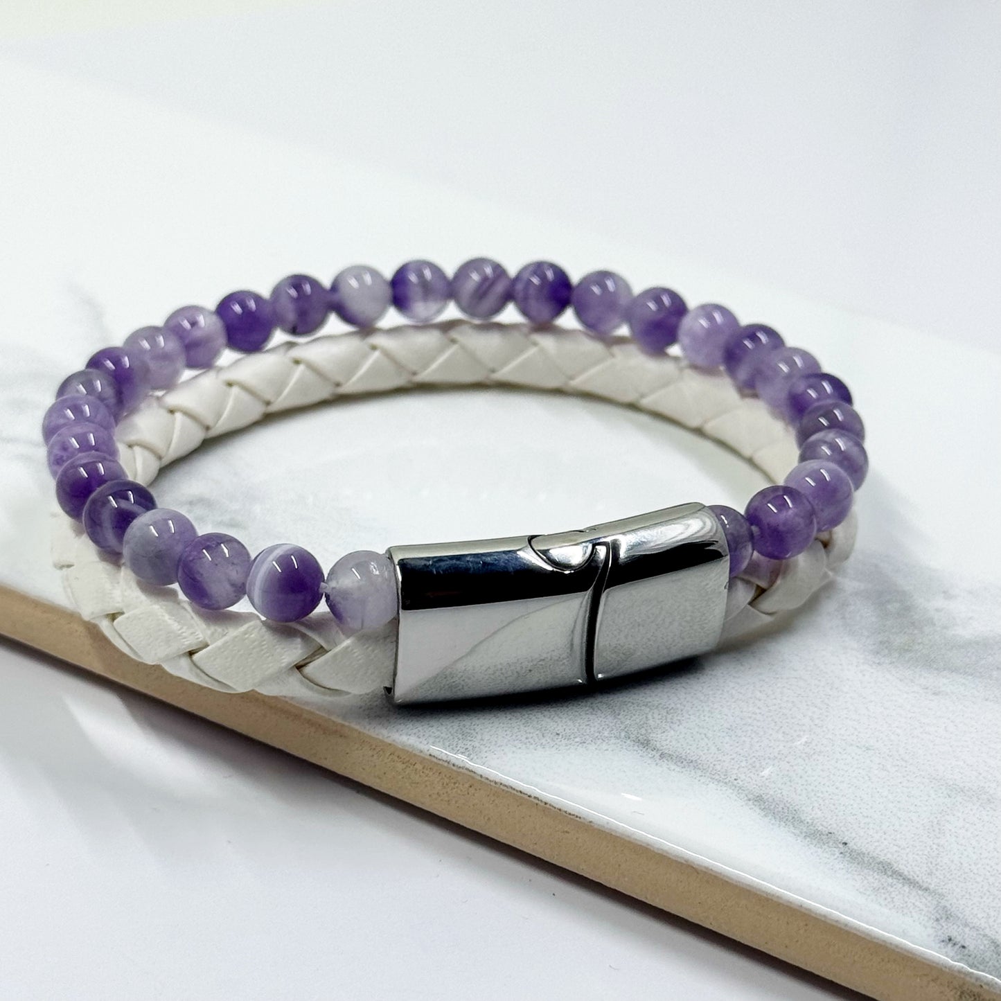 Dual Leather Amethyst Bracelet