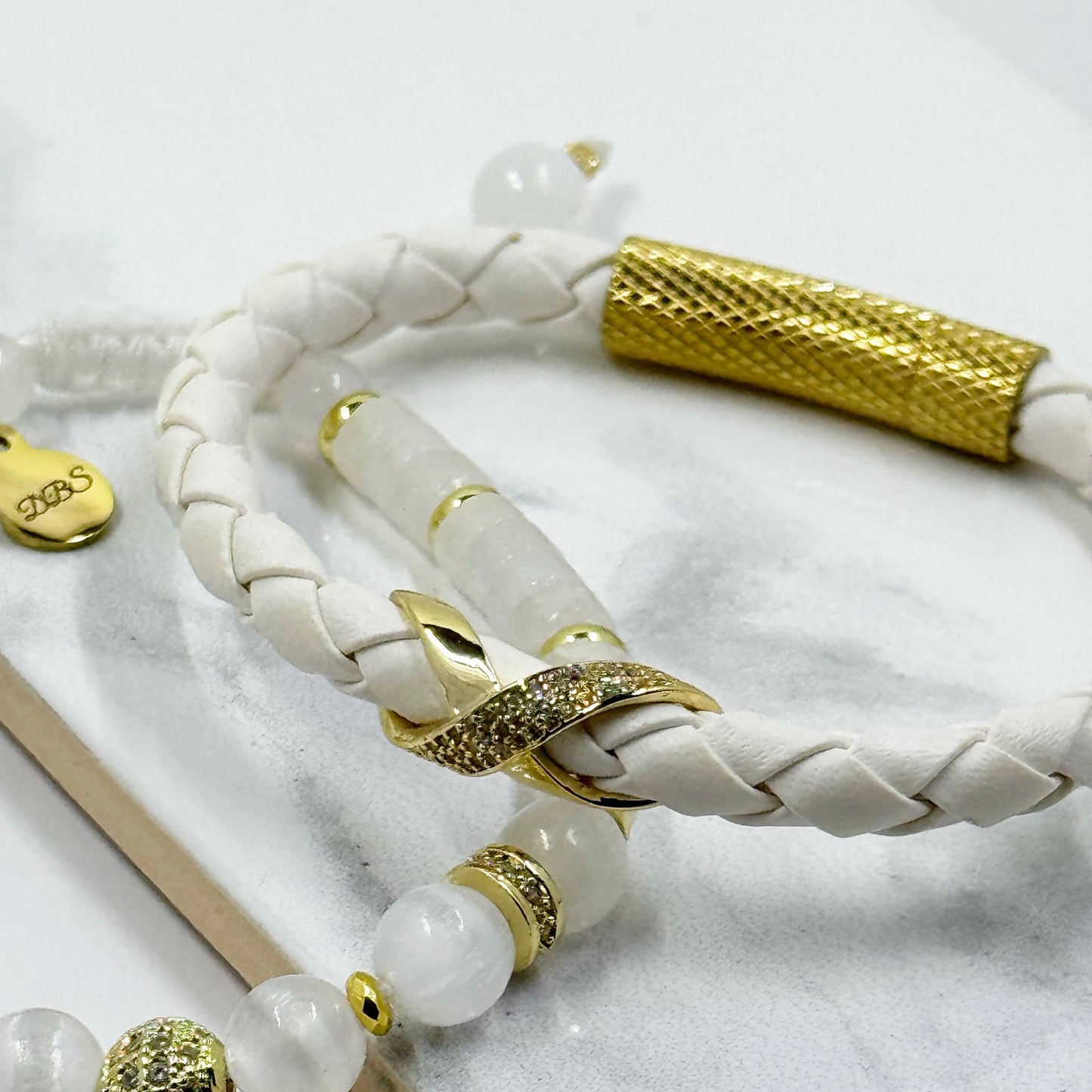 Pavé Leather Bracelet (White)