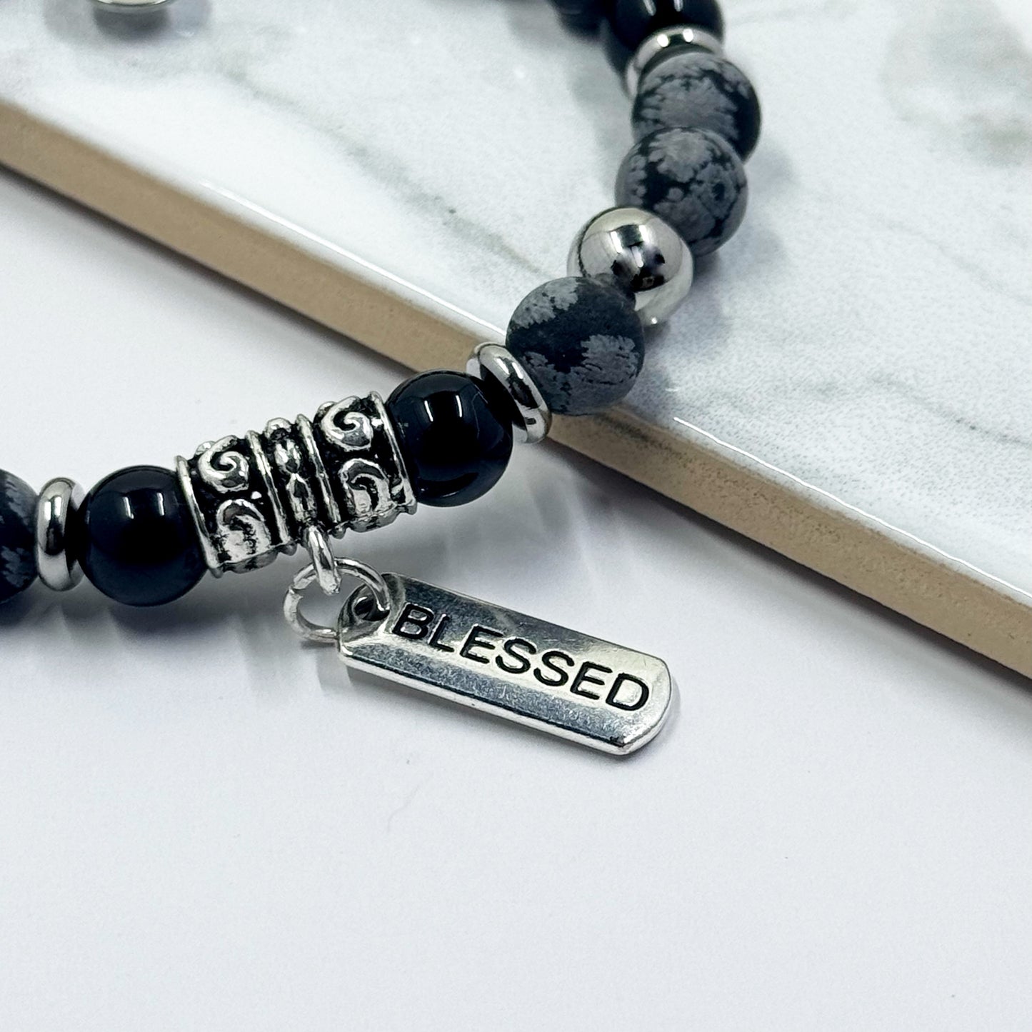 Blessed Obsidian Gemstone Charm Bracelet