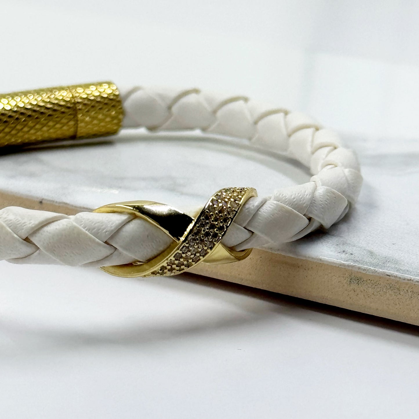 Pavé Leather Bracelet (White)