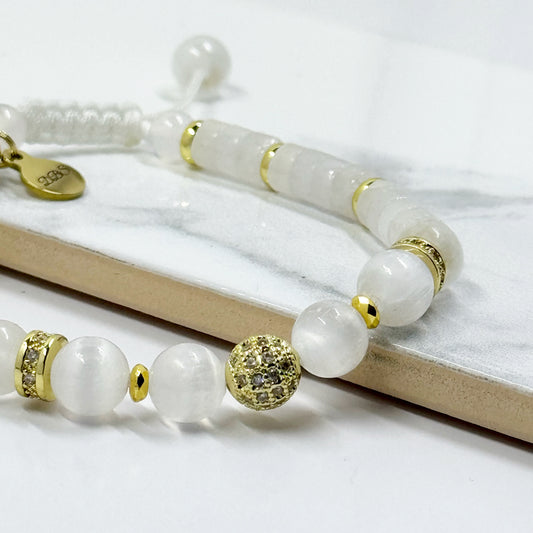 Selenite Heishi Shamballa Bracelet