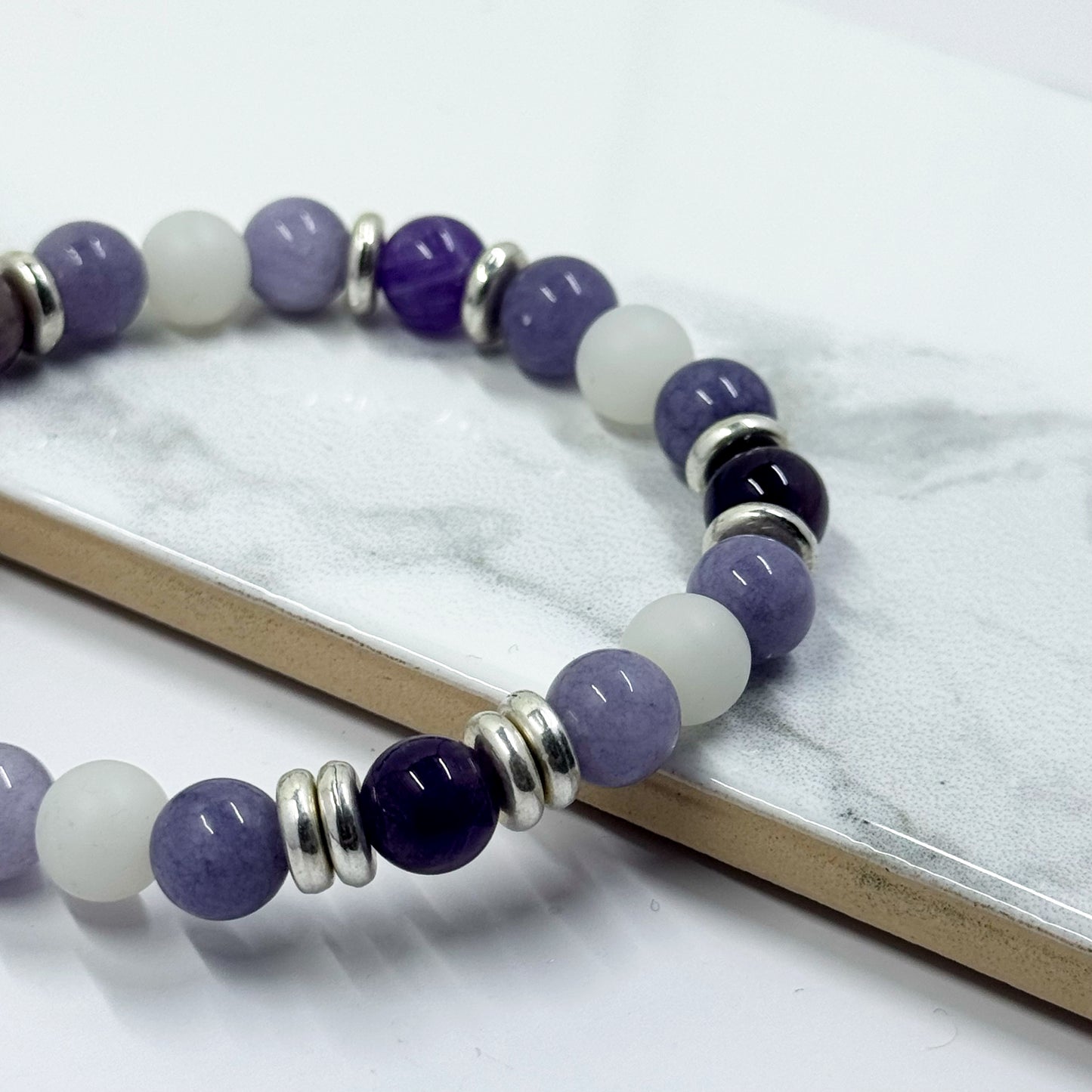 Amethyst And Lavender Chalcedony Gemstone Bracelet