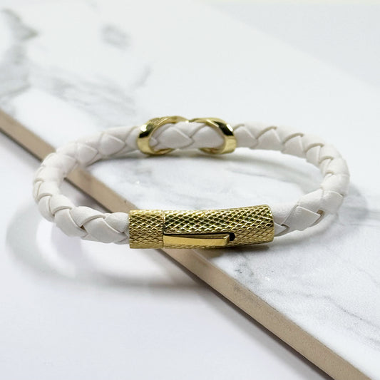 Pavé Leather Bracelet (White)