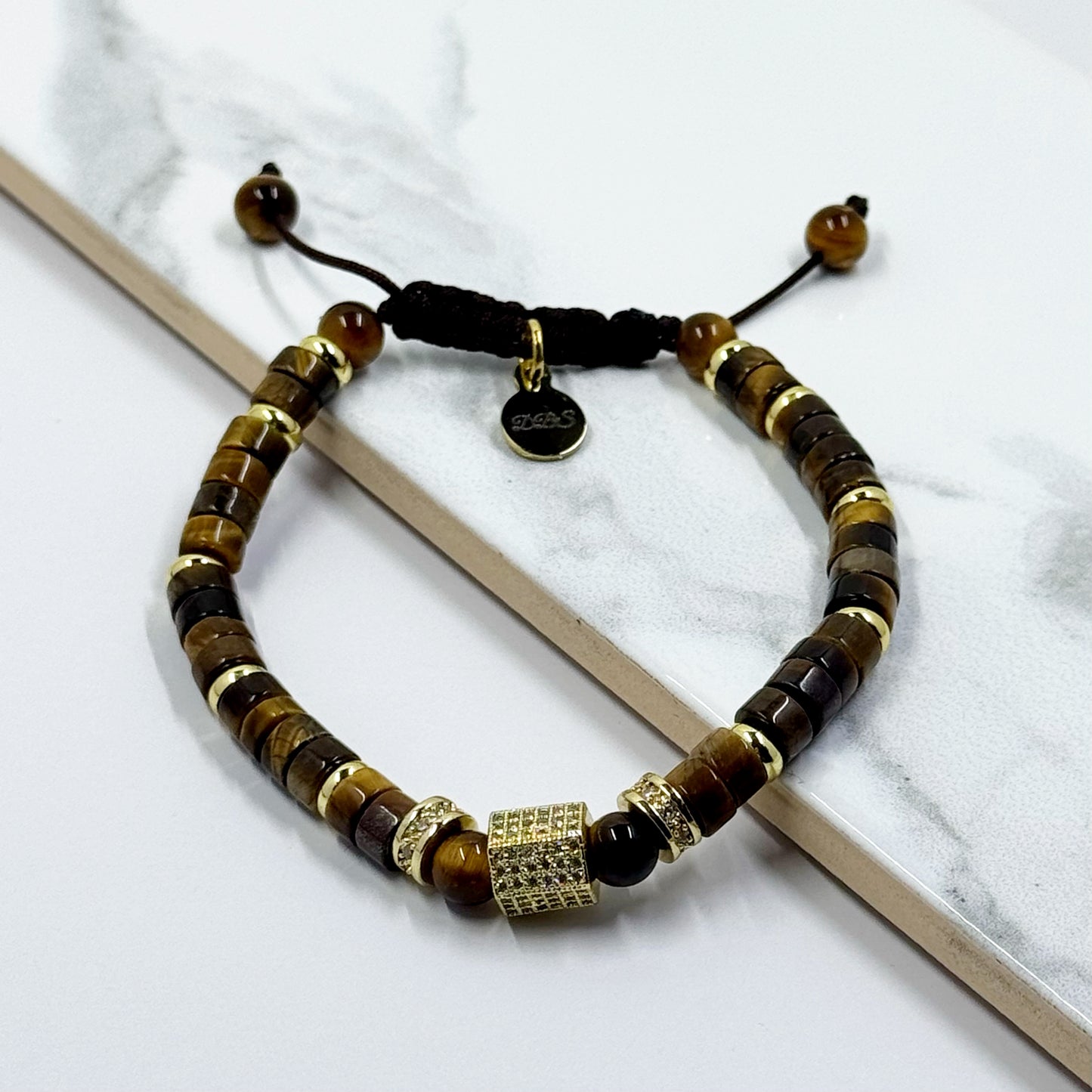 Tiger Eye Heishi Pavé Shamballa Bracelet