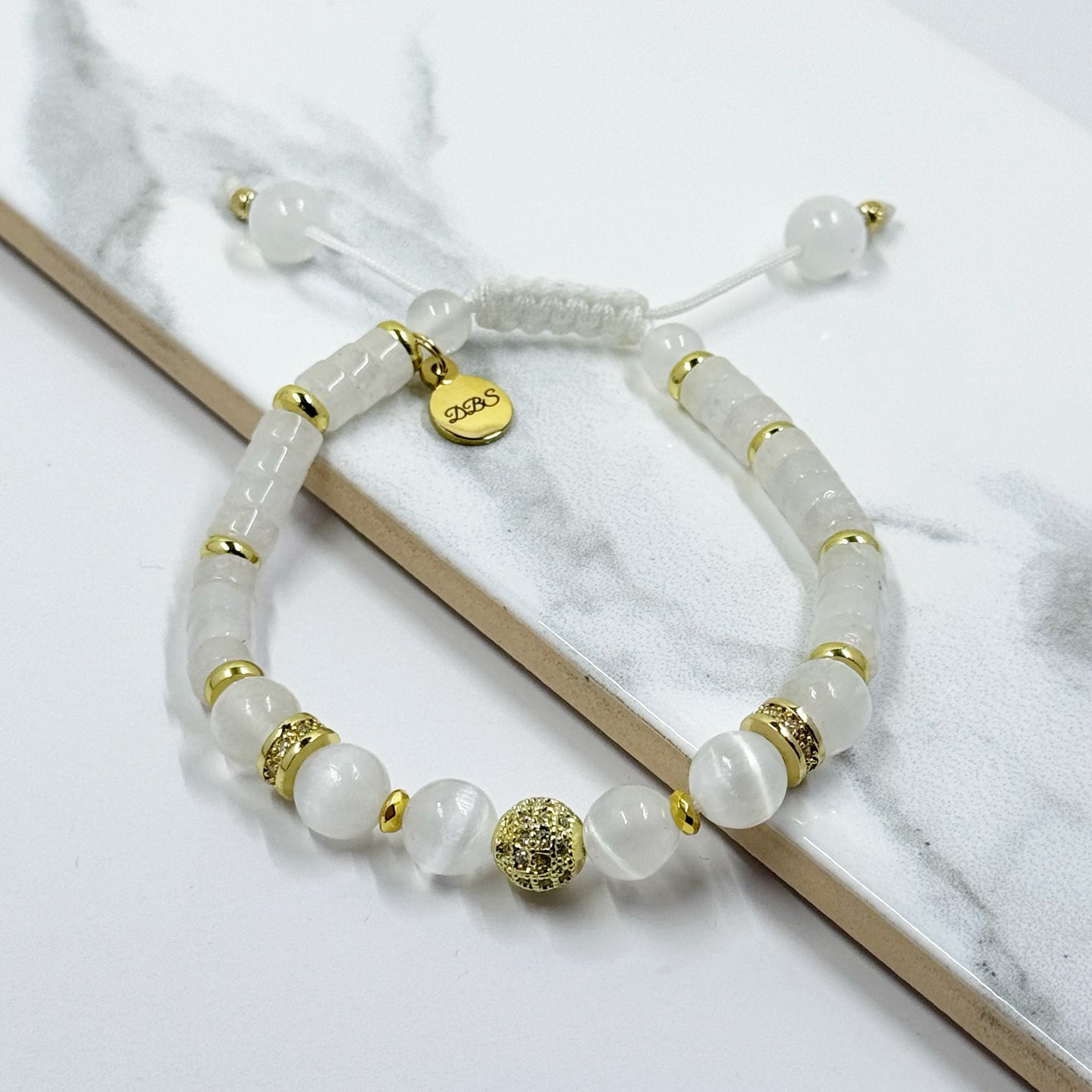 Selenite Heishi Shamballa Bracelet